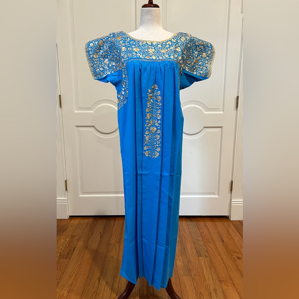San Antonino Maxi Dress,Oaxaca Mexican dress.Hand Embroidered with Silk Threads.